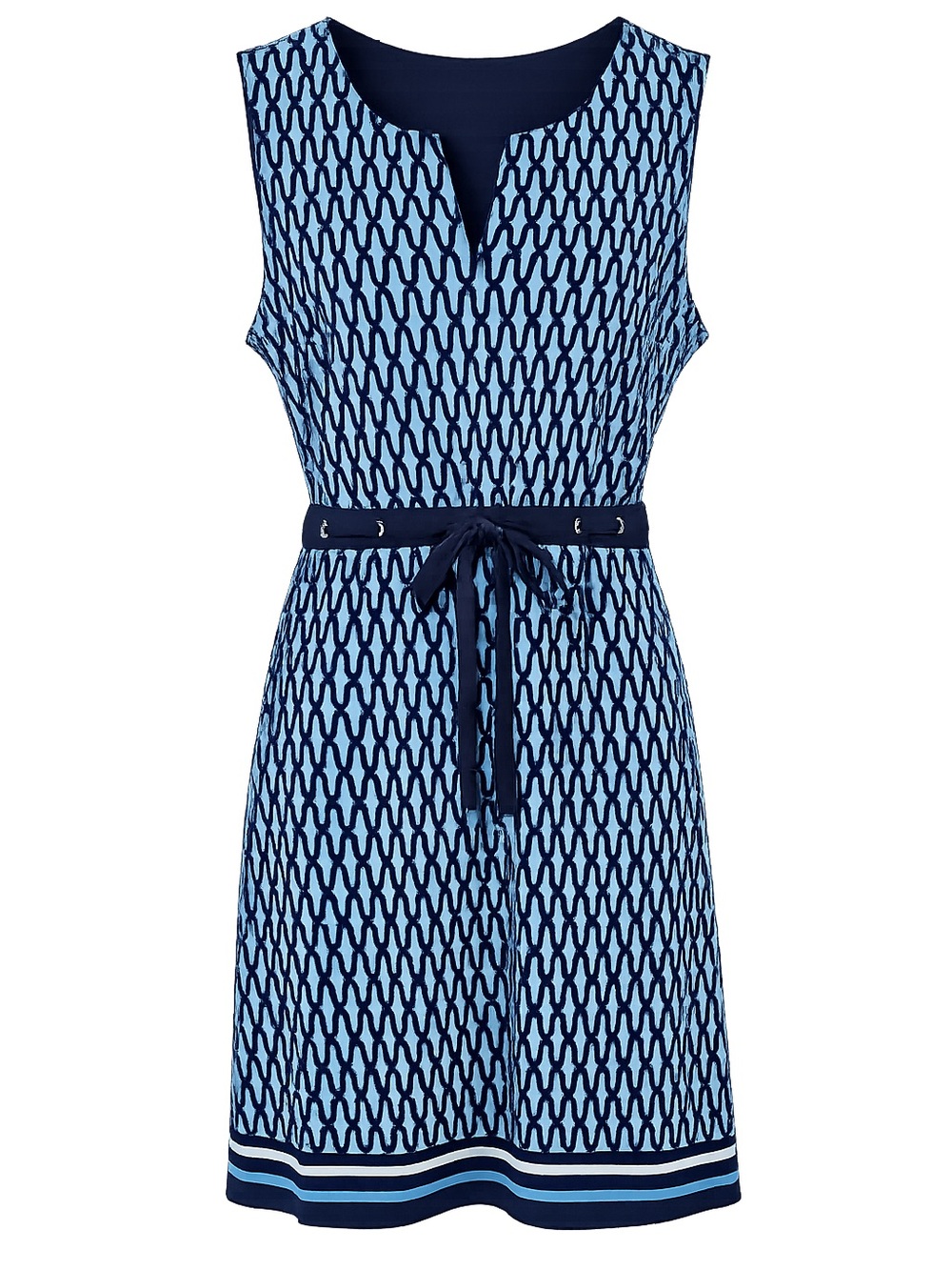 Rafaella Blue Geometric Sleeveless Belted Dress Size Large